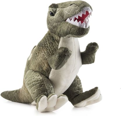 اسباب بازی مخمل خواب دار Tyrannosaurus سبز با دندانهای نوک تیز یک اسباب بازی مخمل خواب دار دایناسور ساخته شده از مخمل خواب دار برجسته